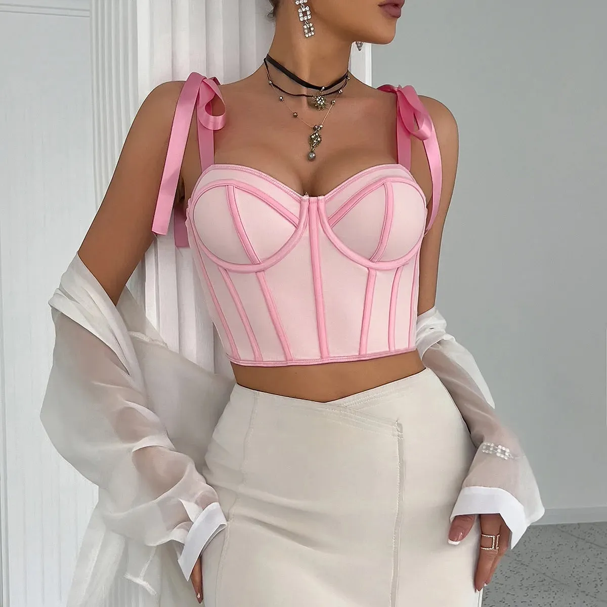 New Fashion Bandage Camisoles Sexy Lace-up Corset  Backless Tunics Crop Top CODE: KAR3358