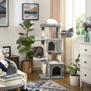 New FEANDREA scratching post, cat tree, 47" High, 2 cuddly caves, stable, anti-tilt