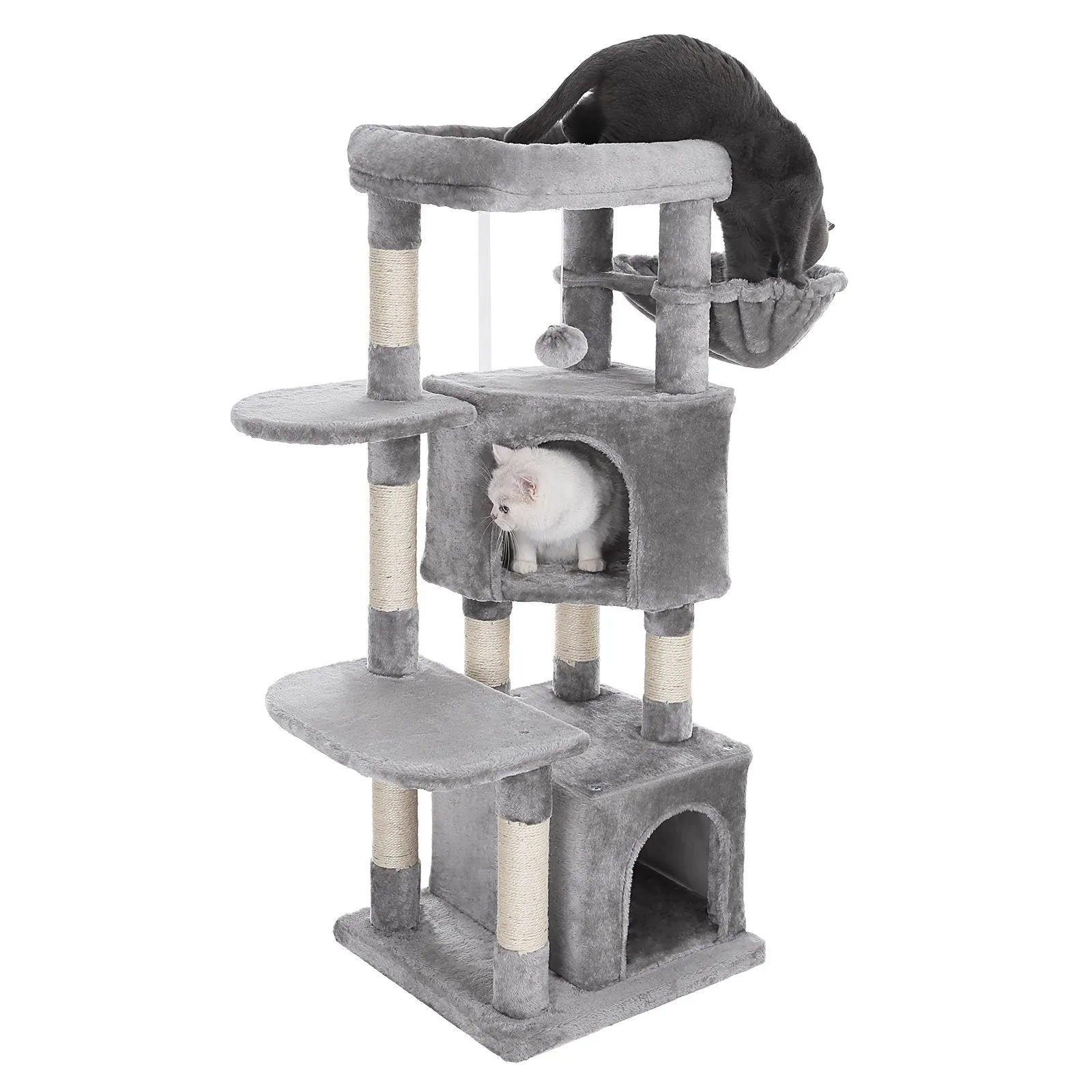 New FEANDREA scratching post, cat tree, 47" High, 2 cuddly caves, stable, anti-tilt