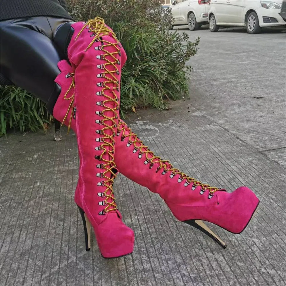 New Plus Size 34-47 Cross Tied Party Over The Knee Boots Ladies Sexy Thigh High Boots Women High Heel Shoes Woman
