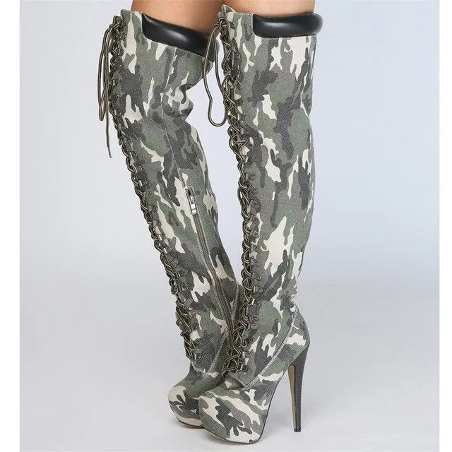 New Plus Size 34-47 Cross Tied Party Over The Knee Boots Ladies Sexy Thigh High Boots Women High Heel Shoes Woman