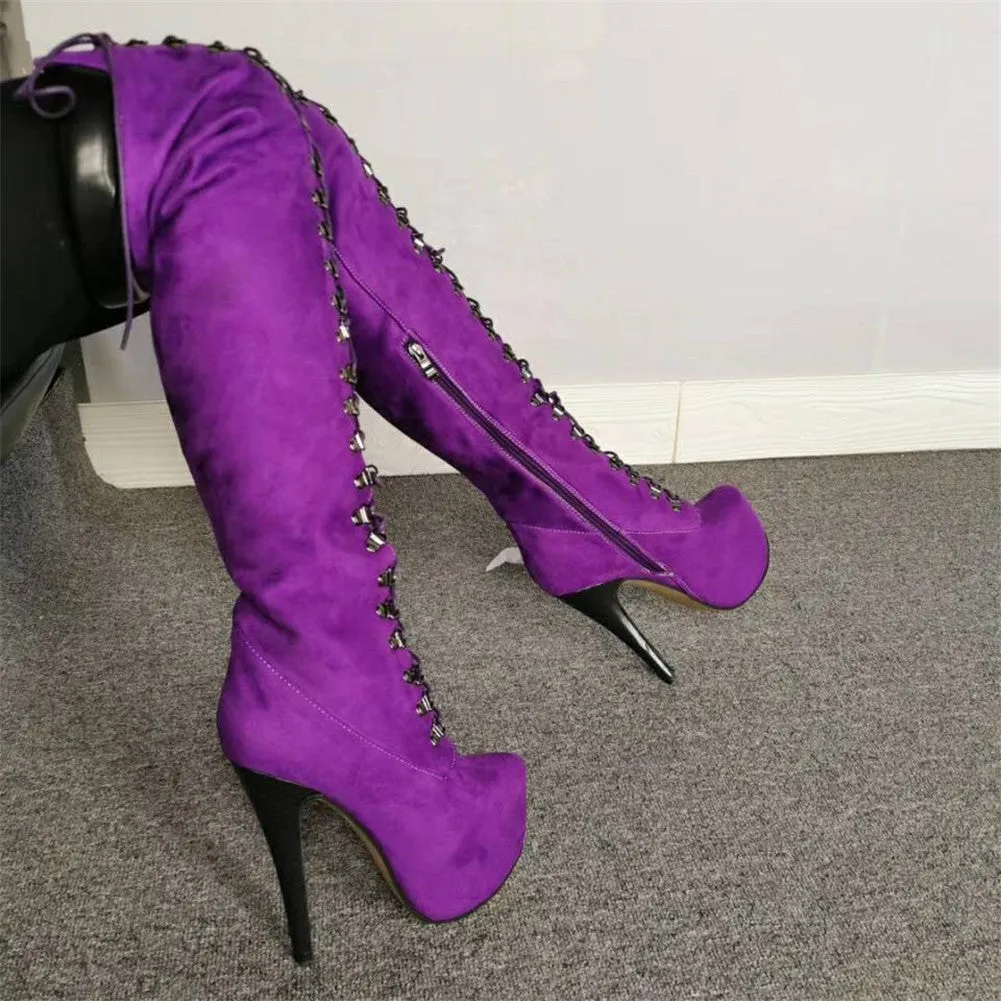 New Plus Size 34-47 Cross Tied Party Over The Knee Boots Ladies Sexy Thigh High Boots Women High Heel Shoes Woman