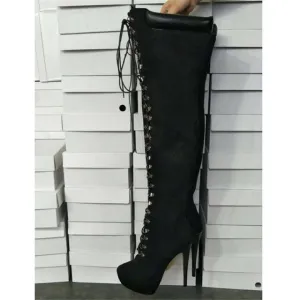 New Plus Size 34-47 Cross Tied Party Over The Knee Boots Ladies Sexy Thigh High Boots Women High Heel Shoes Woman