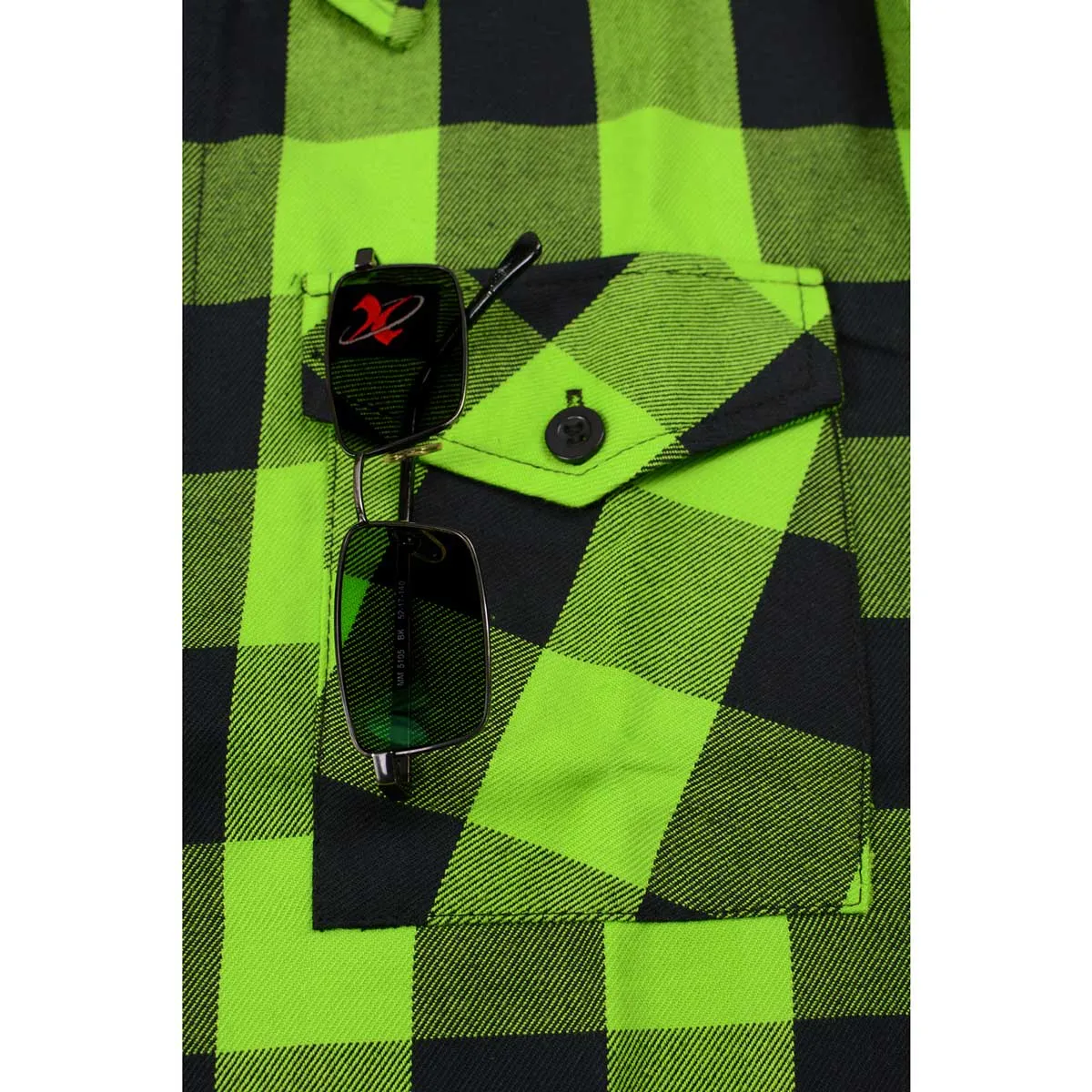 NexGen MNG11632 Men's Black and Neon Green Long Sleeve Cotton Flannel Shirt
