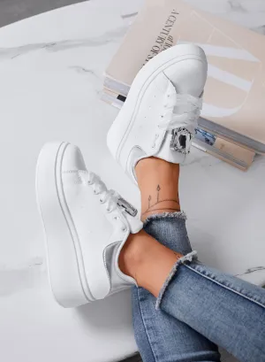 OLIVIA - Sneakers Platform Bianche con Dettaglio Gioiello