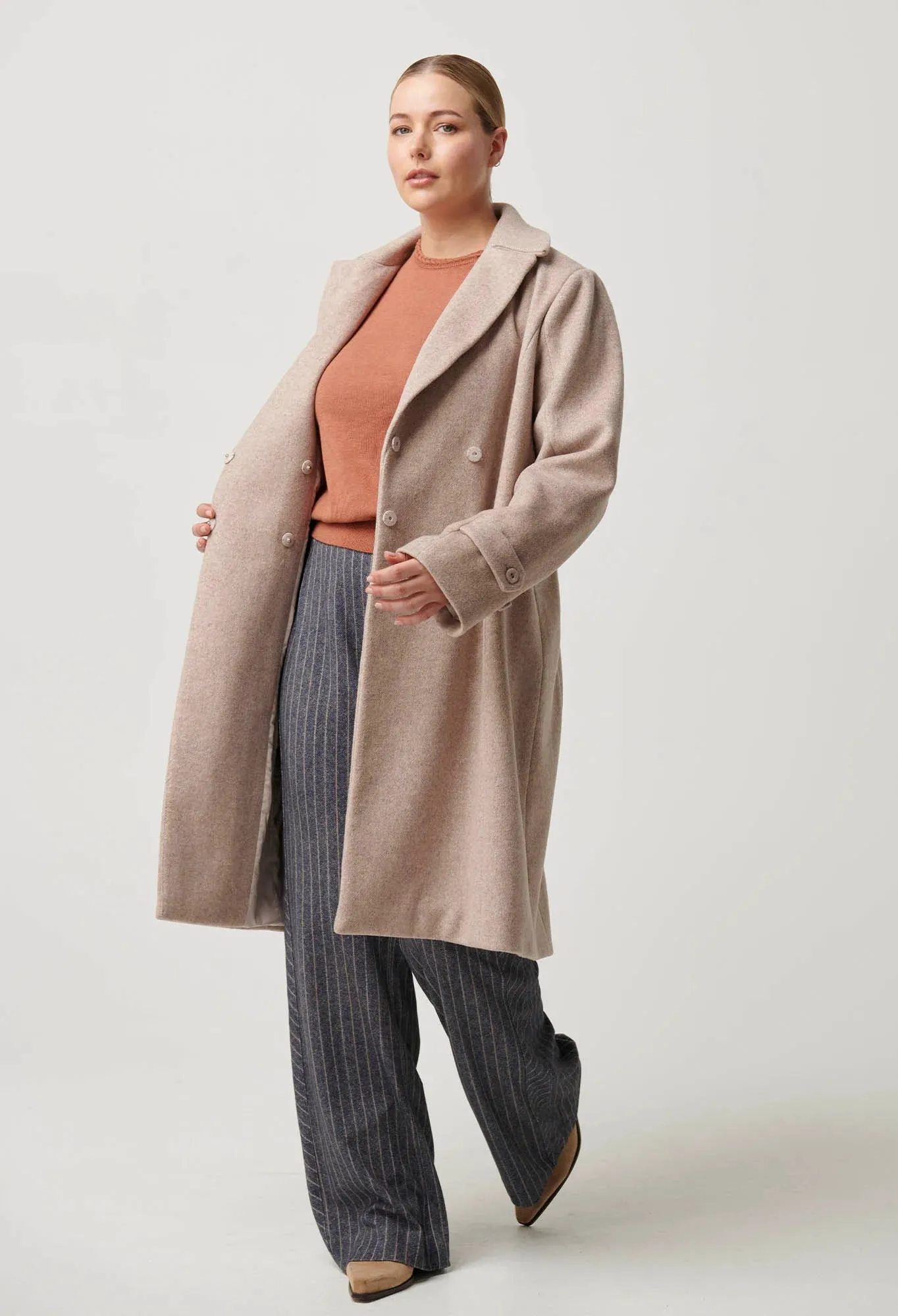 Once Was Sutton Wool Blend Double Breasted Coat in Oat