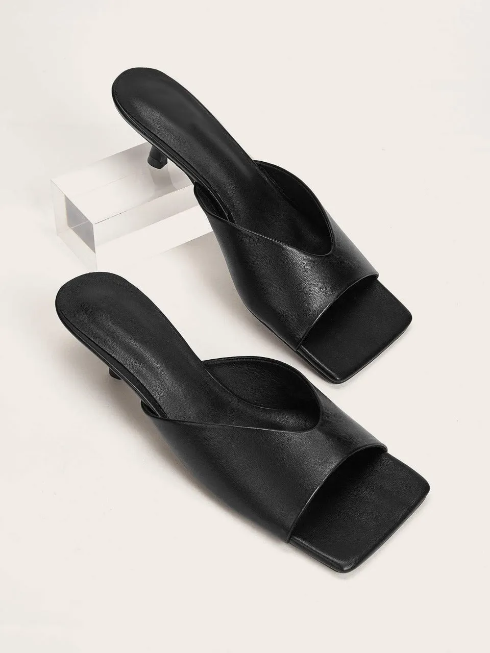Open Toe Heeled Mules  - Black - FD ⚡