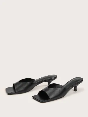 Open Toe Heeled Mules  - Black - FD ⚡
