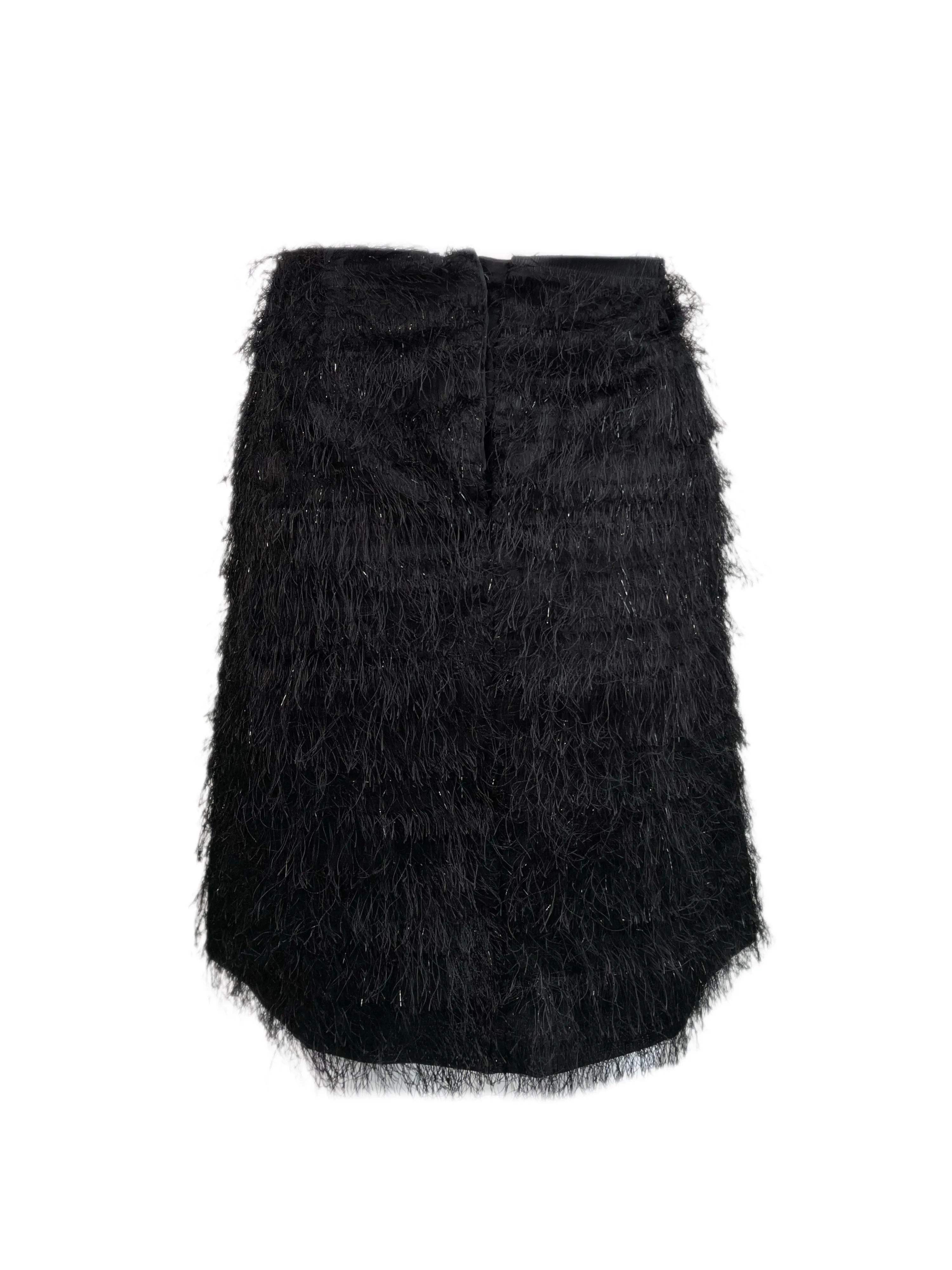 PAOLA FRANI Women's Gonna Black Fringe Effect About the Knee Skirt US Sz 6 NWT $239