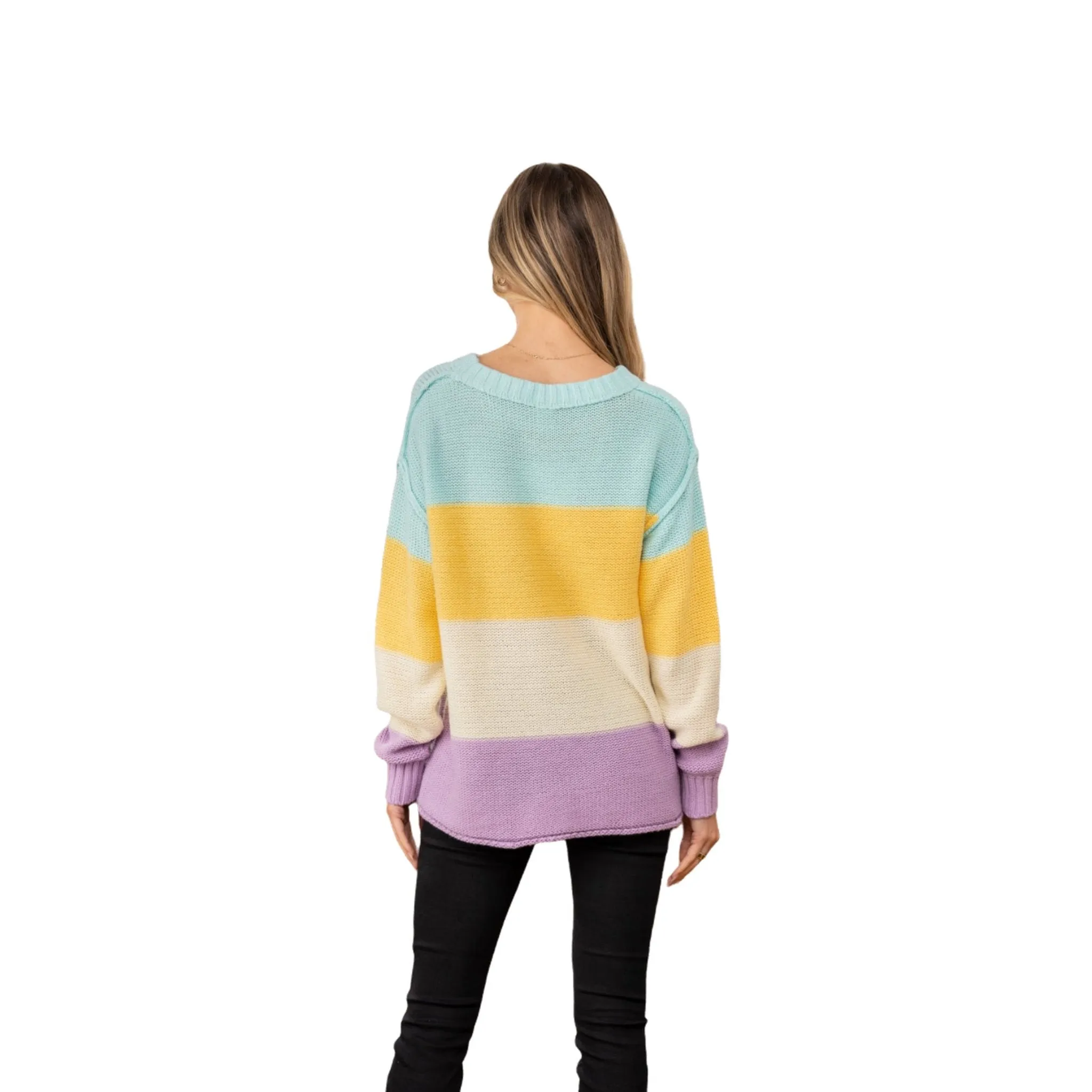 Pastel Color Block Exposed Seam Sweater