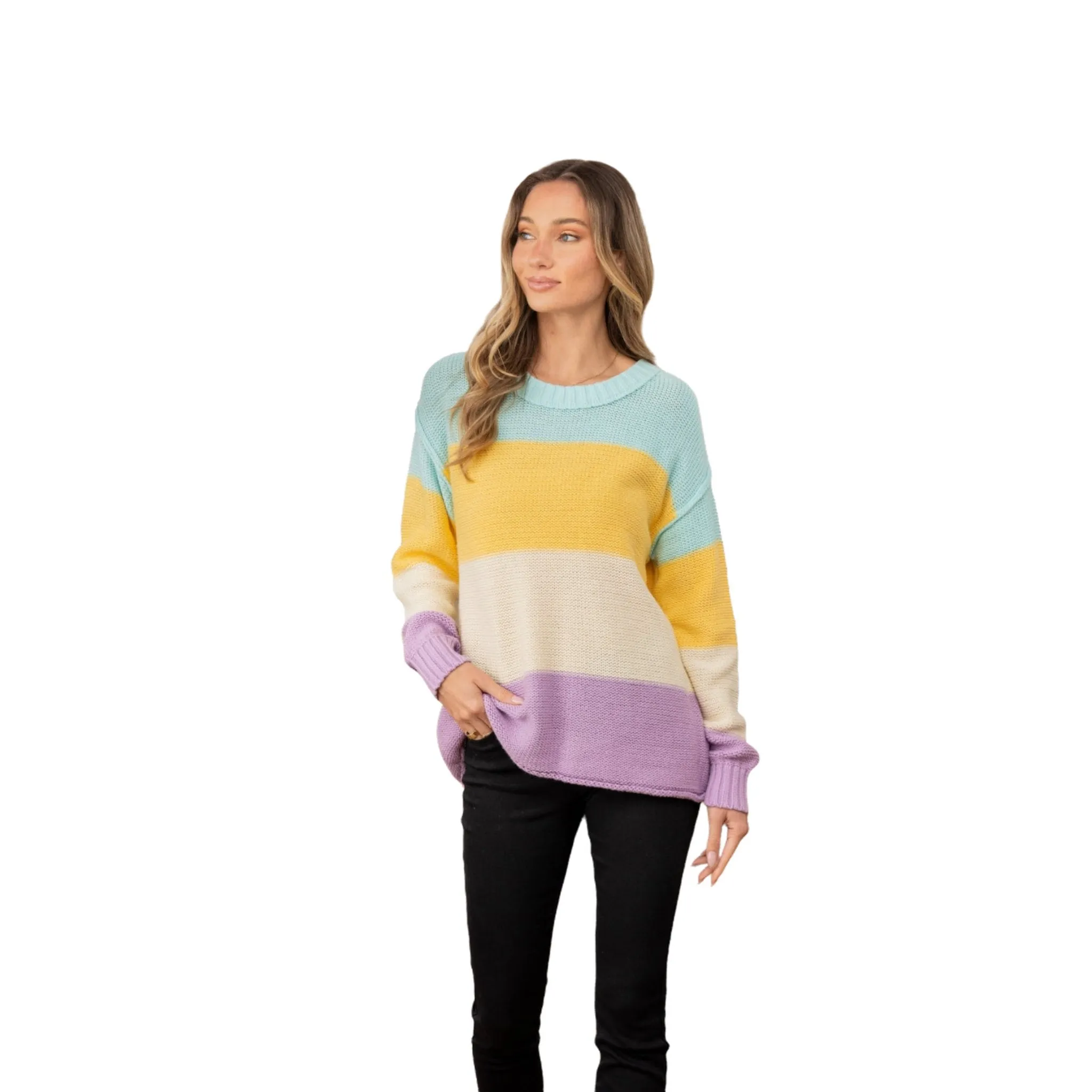 Pastel Color Block Exposed Seam Sweater