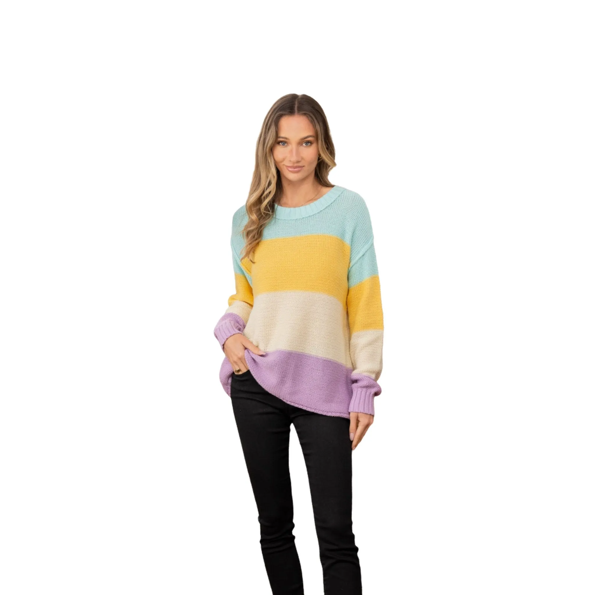 Pastel Color Block Exposed Seam Sweater
