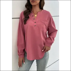 Perfee Pleated Detail Side Slit Blouse