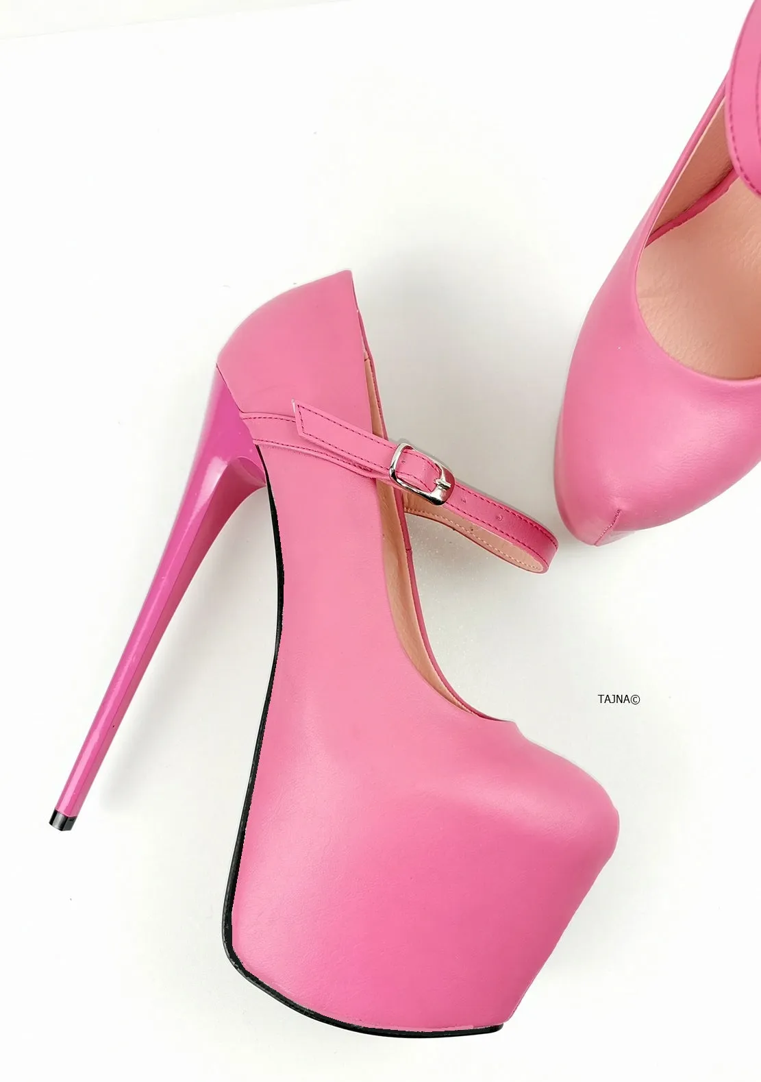 Pink Leather Mary Jane High Heel Pumps