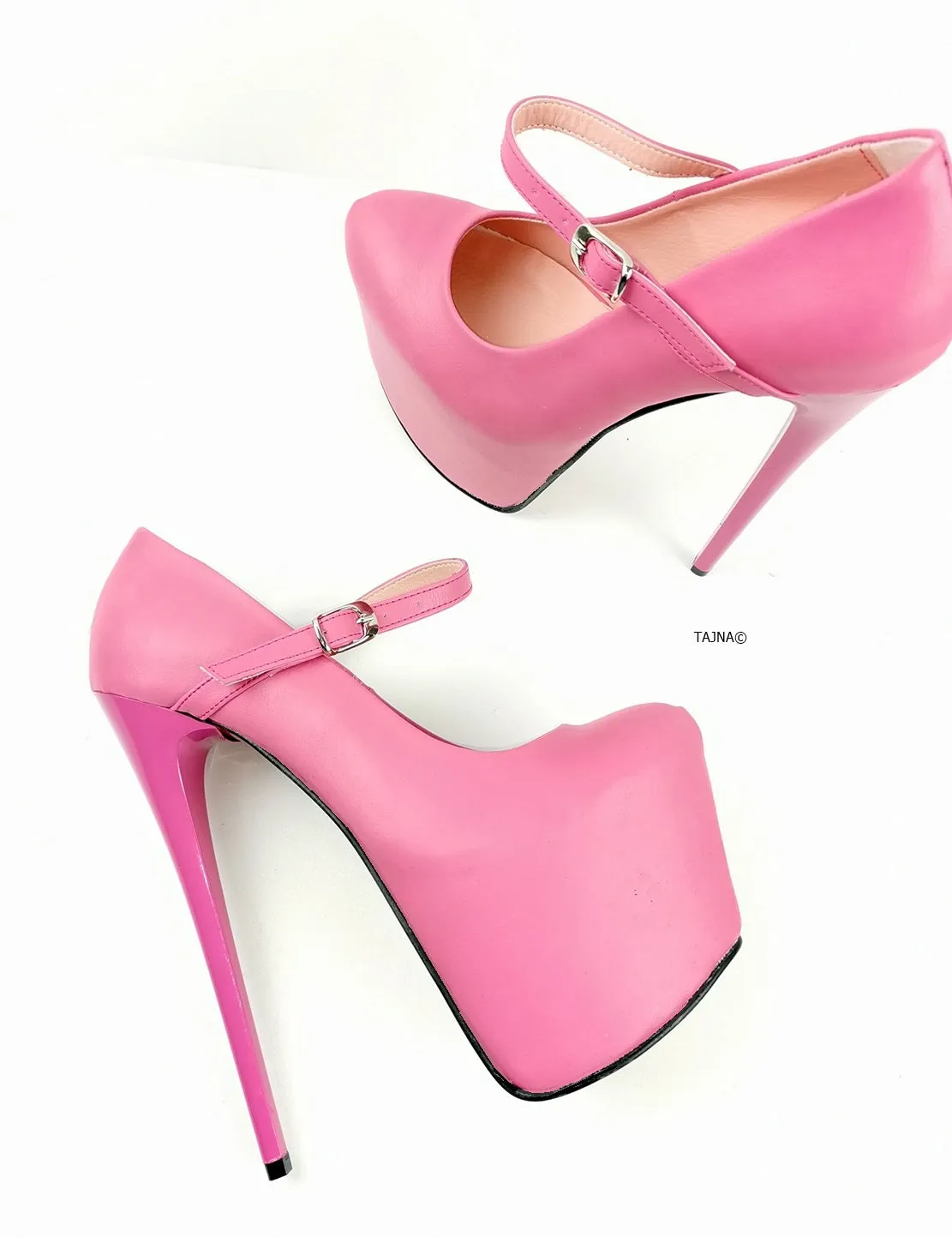 Pink Leather Mary Jane High Heel Pumps