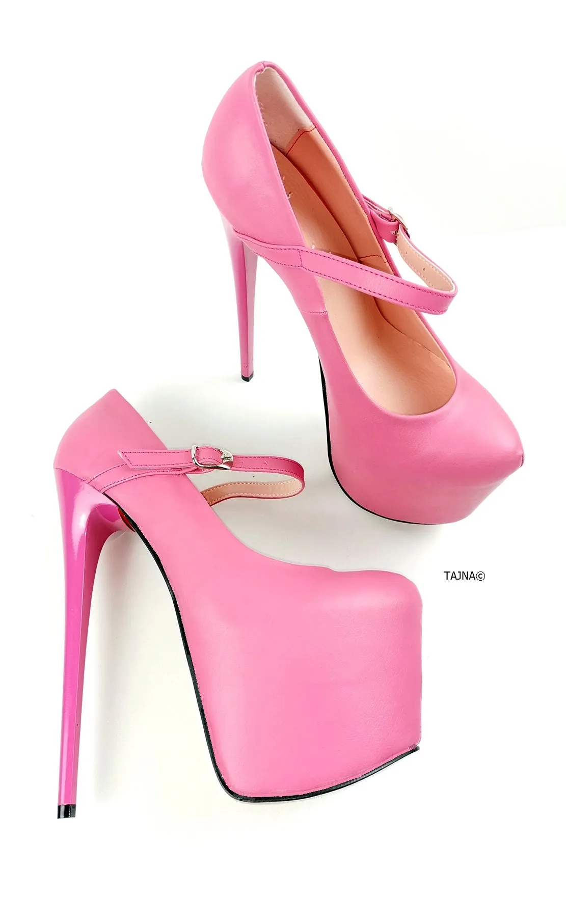 Pink Leather Mary Jane High Heel Pumps