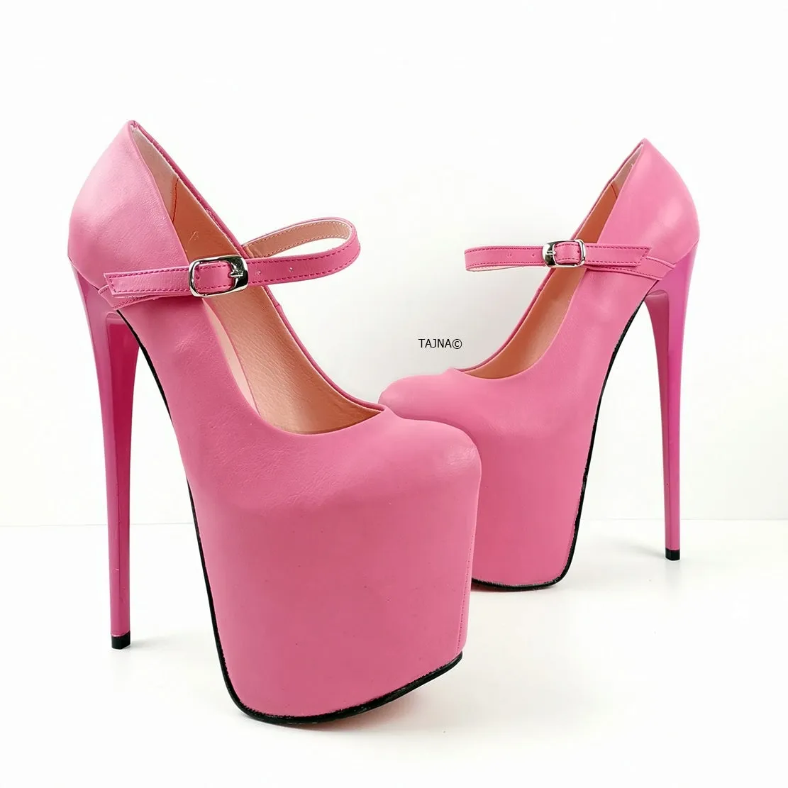 Pink Leather Mary Jane High Heel Pumps