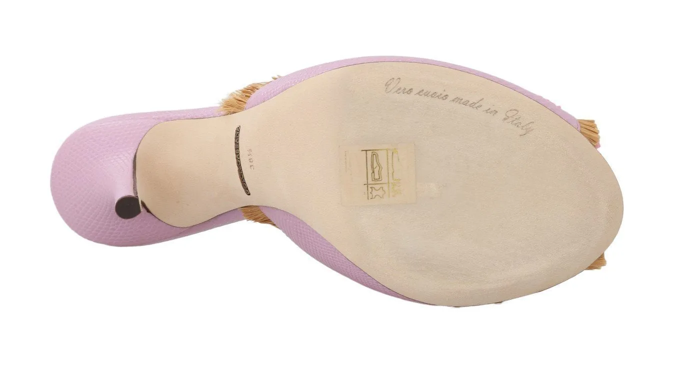 Pink Leather Slides Crystals Sandals
