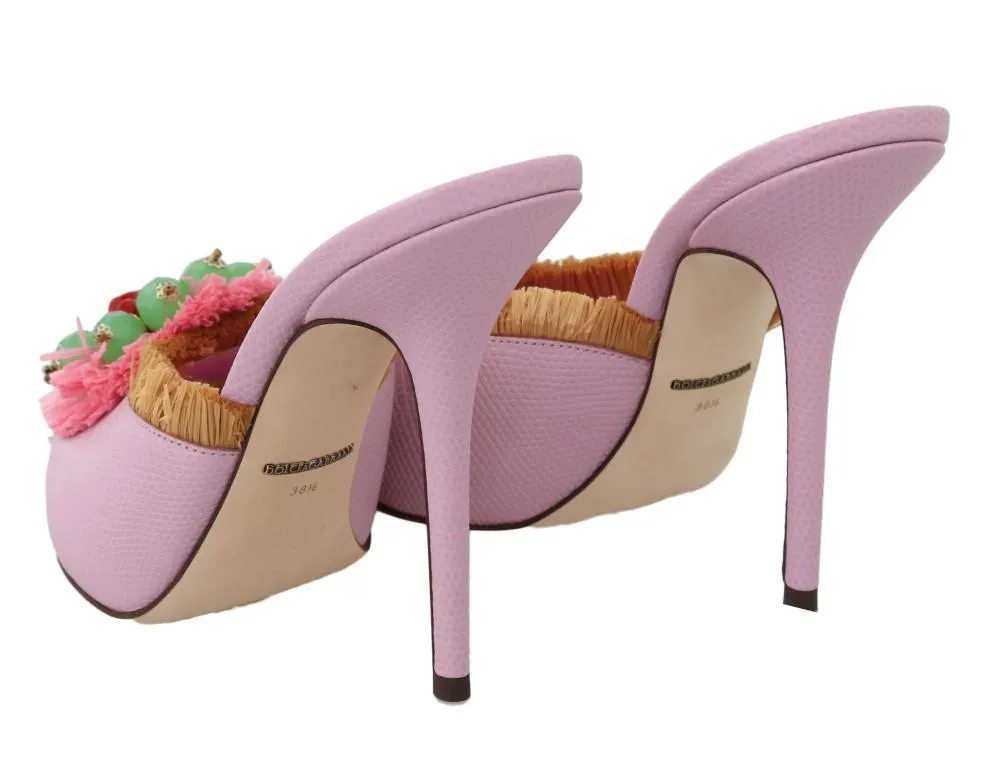 Pink Leather Slides Crystals Sandals