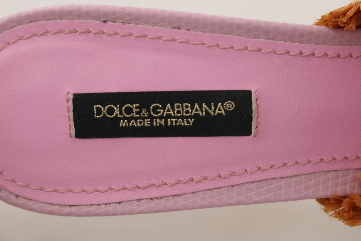 Pink Leather Slides Crystals Sandals