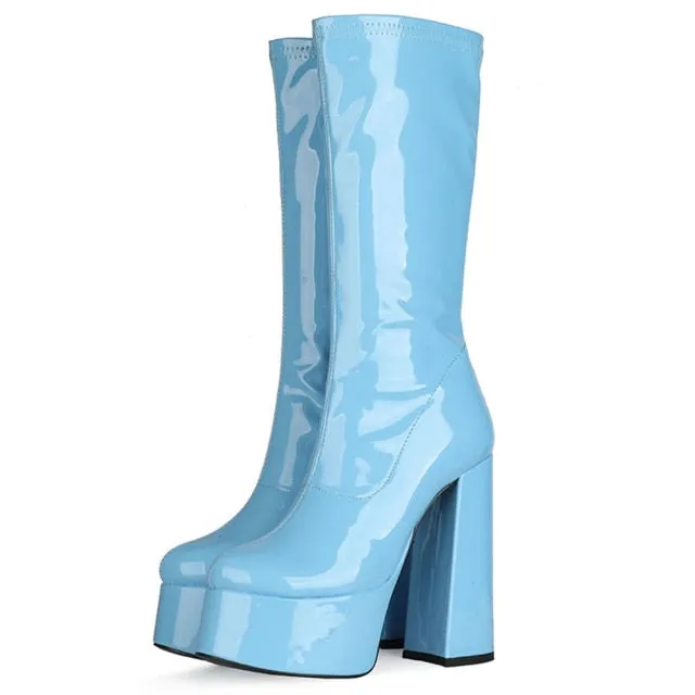 PLATFORM CALF HIGH BOOTS