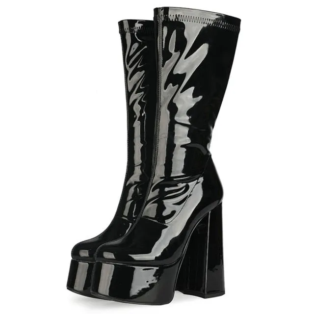 PLATFORM CALF HIGH BOOTS