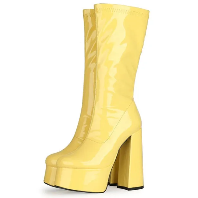 PLATFORM CALF HIGH BOOTS