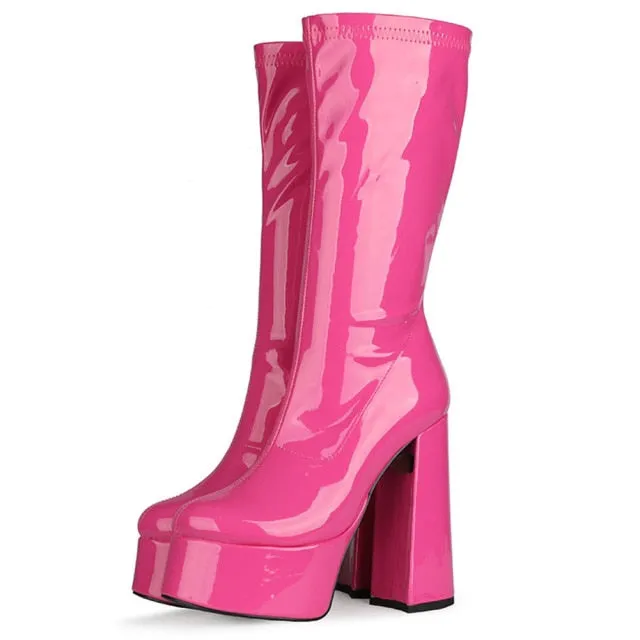PLATFORM CALF HIGH BOOTS