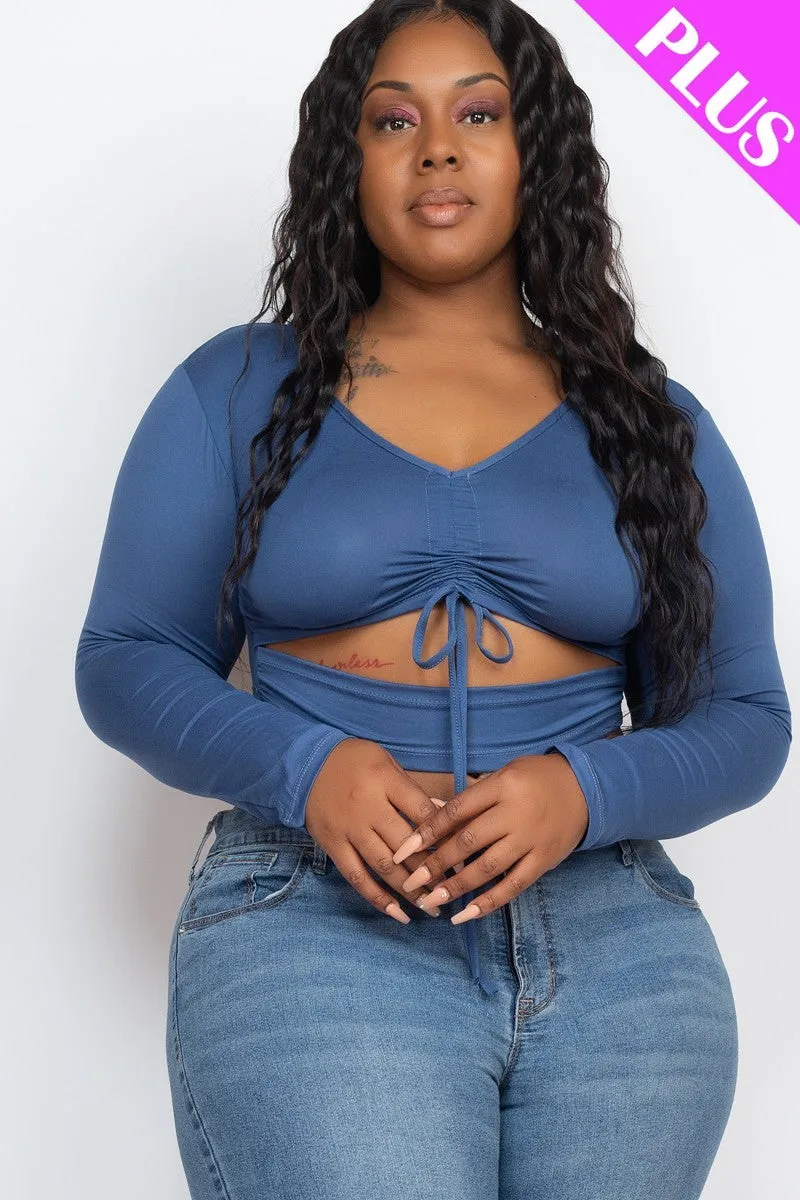 Plus Long Sleeve Cutout Crop Top