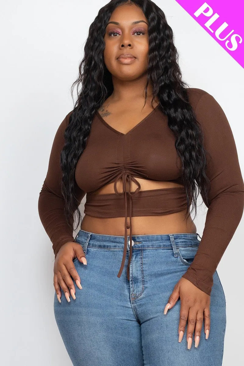 Plus Long Sleeve Cutout Crop Top