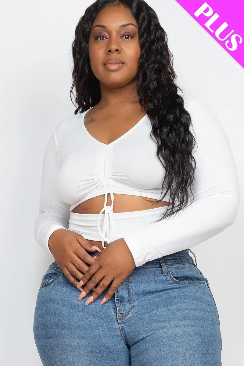 Plus Long Sleeve Cutout Crop Top