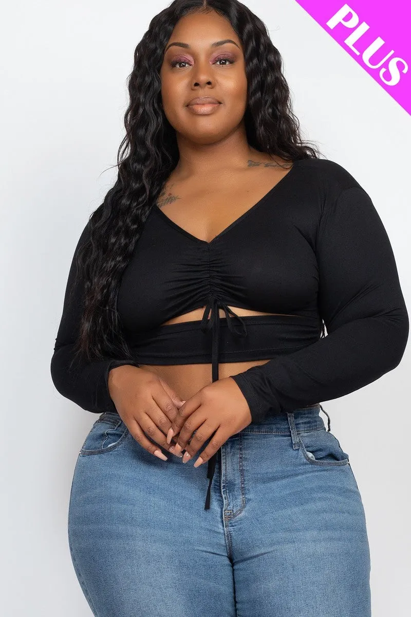 Plus Long Sleeve Cutout Crop Top