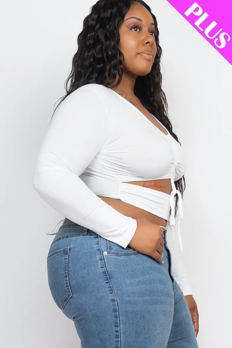 Plus Long Sleeve Cutout Crop Top