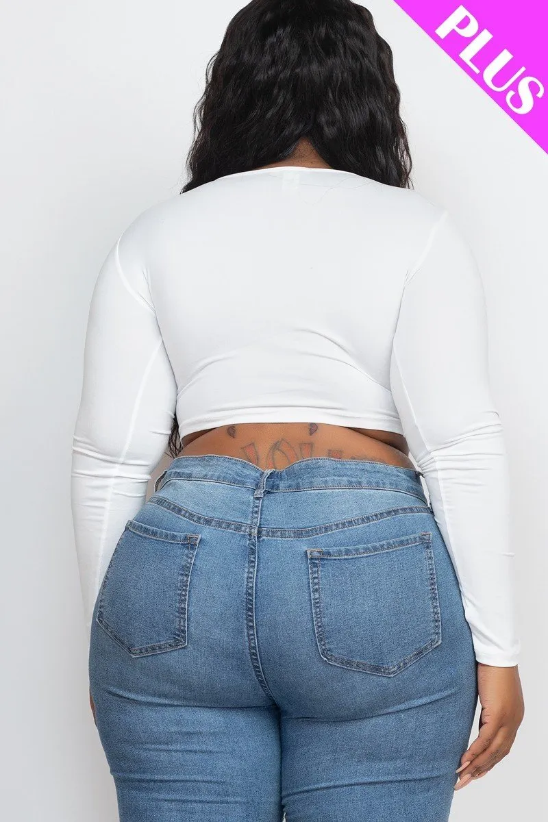 Plus Long Sleeve Cutout Crop Top