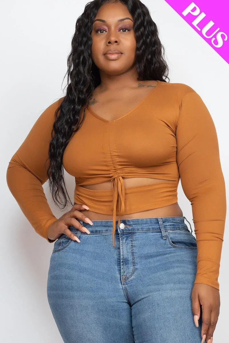 Plus Long Sleeve Cutout Crop Top