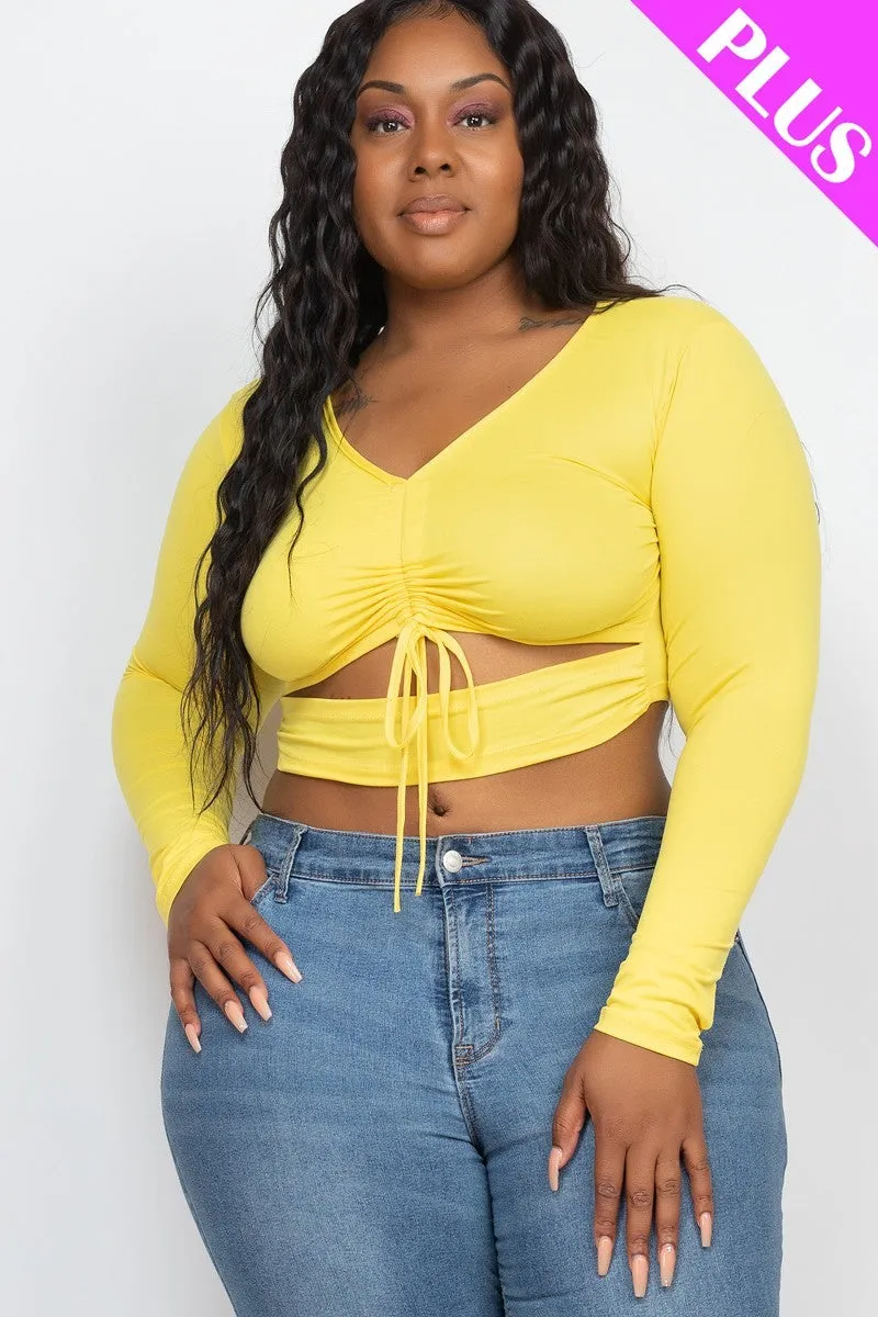 Plus Long Sleeve Cutout Crop Top