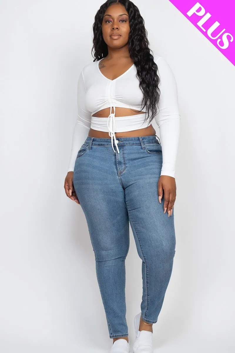 Plus Long Sleeve Cutout Crop Top