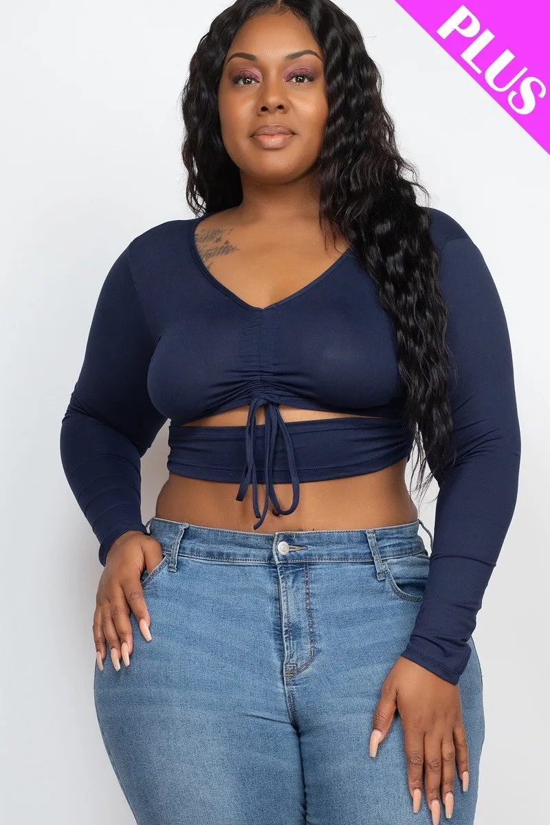 Plus Long Sleeve Cutout Crop Top
