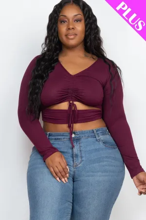 Plus Long Sleeve Cutout Crop Top