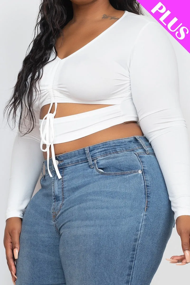Plus Long Sleeve Cutout Crop Top