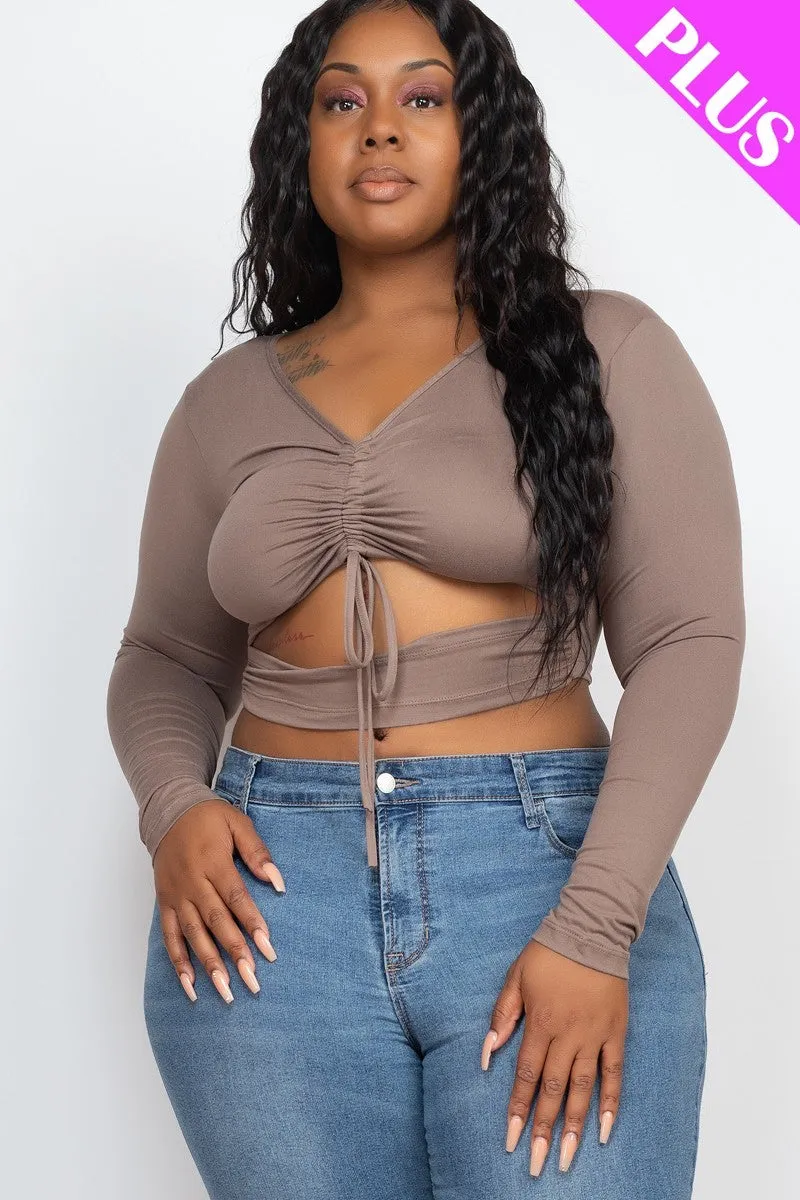 Plus Long Sleeve Cutout Crop Top