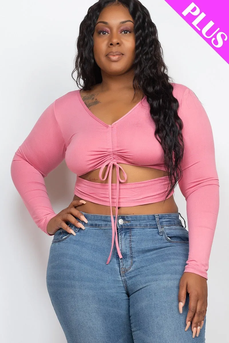 Plus Long Sleeve Cutout Crop Top