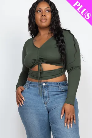Plus Long Sleeve Cutout Crop Top