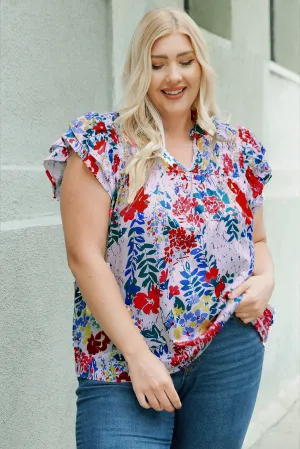 Plus Ruffle Cap Sleeve Blouse