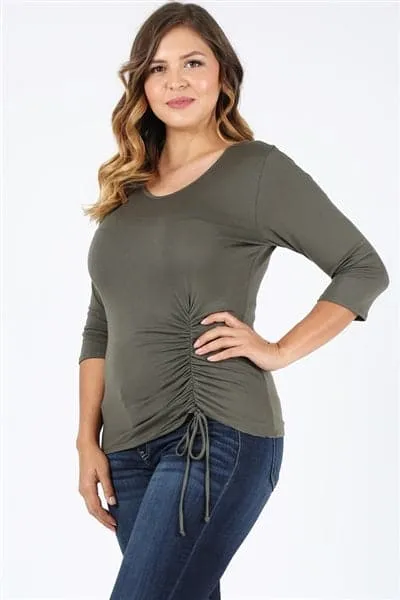 Plus Size 3/4 Sleeve Drawstring Top Olive  - Pack of 6