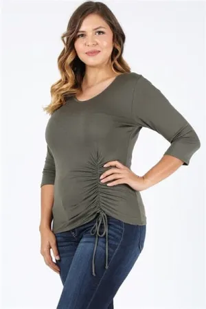 Plus Size 3/4 Sleeve Drawstring Top Olive  - Pack of 6