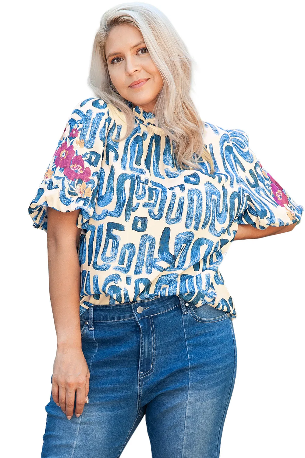 Plus Size Abstract Print Blouse