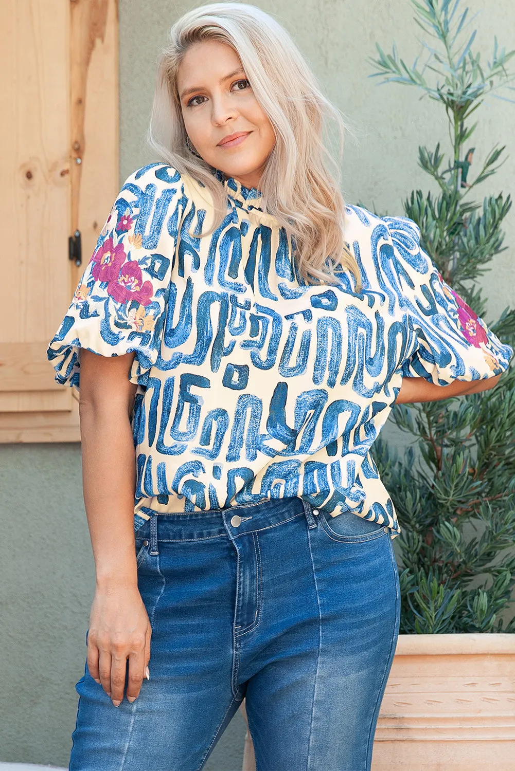 Plus Size Abstract Print Blouse