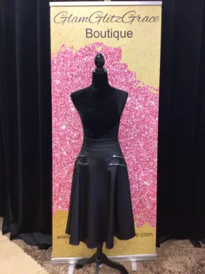 Plus Size Black Pleather Zippered Skirt