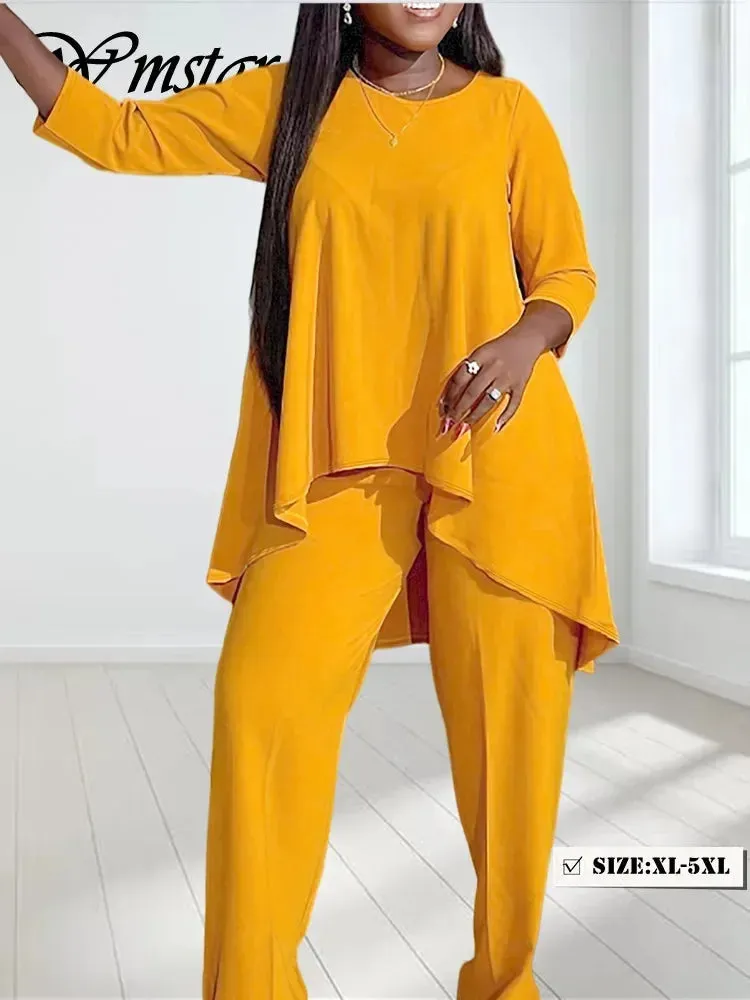 Plus Size Blouse & Pants Sets Two Piece Set Casual Fall Outfits